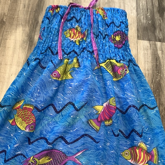 Handmade Reversible Elastic Top Purple/Blue Fish Dress - Picture 5 of 9